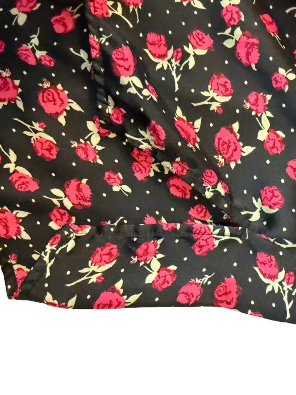 Free People Women’s Silk Floral Button Up Blouse Black Red Boho Top.